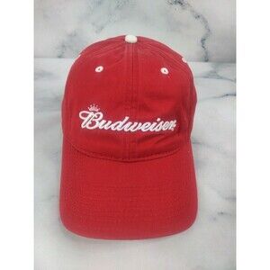 Red Budweiser Stitched Strapback Baseball Cap Hat Headwear By One Game - VGC